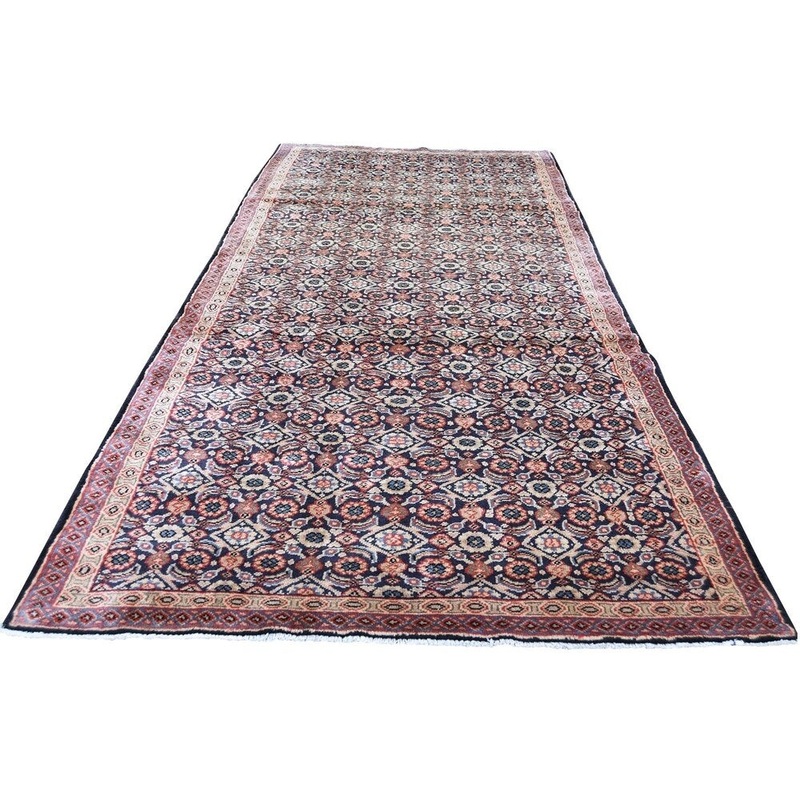 Shahbanu Rugs Navy Vintage Persian Mahal With Fish Design Pure Wool Wid Runner Rug (4'0" x 10'1") - 4'0" x 10'1"