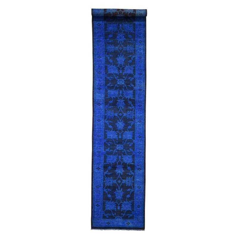 Shahbanu Rugs Overdyed Peshawar Hand-Knotted Runner Pure Wool Oriental Rug (2'8" x 12'3") - 2'8" x 12'3"