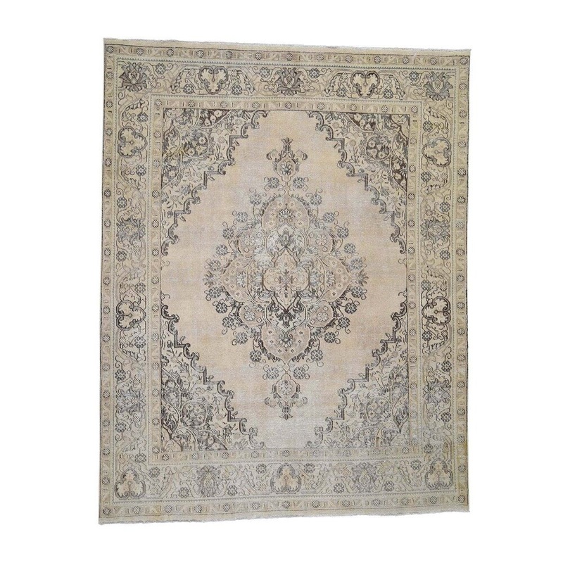 Shahbanu Rugs Overdyed Tabriz Sheared Low Hand-Knotted Pure Wool Oriental Rug (7'10" x 9'10") - 7'10" x 9'10"