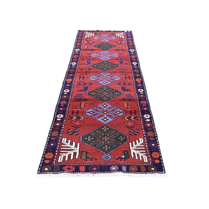 Shahbanu Rugs Red Birds Narrow Runner Pure Wool Rug (2'6" x 9'5") - 2'6" x 9'5"