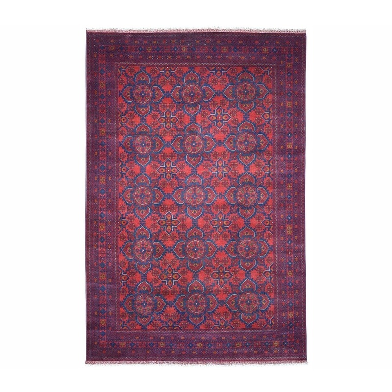 Shahbanu Rugs Red Geometric Design Afghan Andkhoy Pure Wool Handmade Rug (6'6" x 10'0") - 6'6" x 10'0"