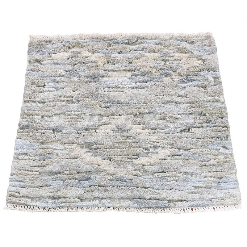 Shahbanu Rugs Sampler Hi-Low Pile with Natural Colors Wool and Pure Silk Rug (2'0" x 2'0") - 2'0" x 2'0"