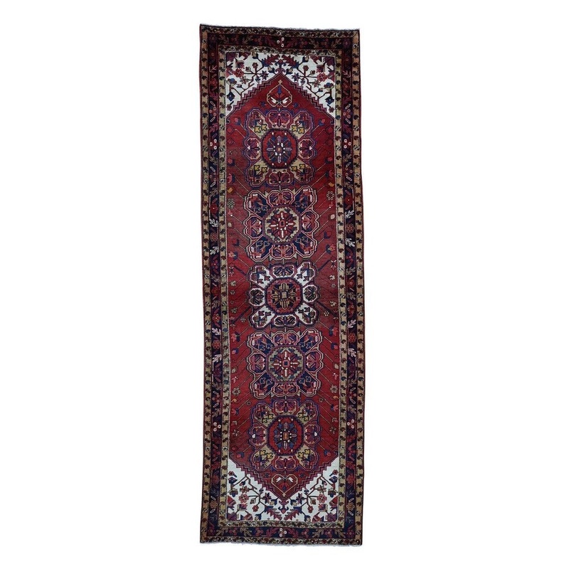Shahbanu Rugs Semi Antique Persian Heriz Wide Runner Hand-Knotted Oriental Rug (4'7" x 14'5") - 4'7" x 14'5"