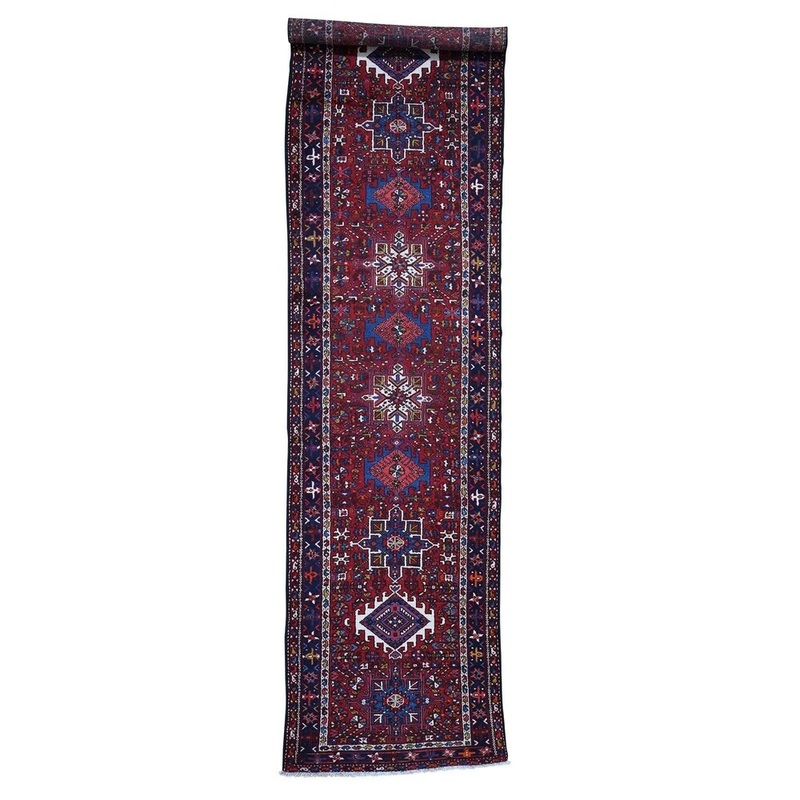 Shahbanu Rugs Semi Antique Persian Karajeh Pure Wool Wide Runner Hand-Knotted Rug (3'7" x 14'3") - 3'7" x 14'3"