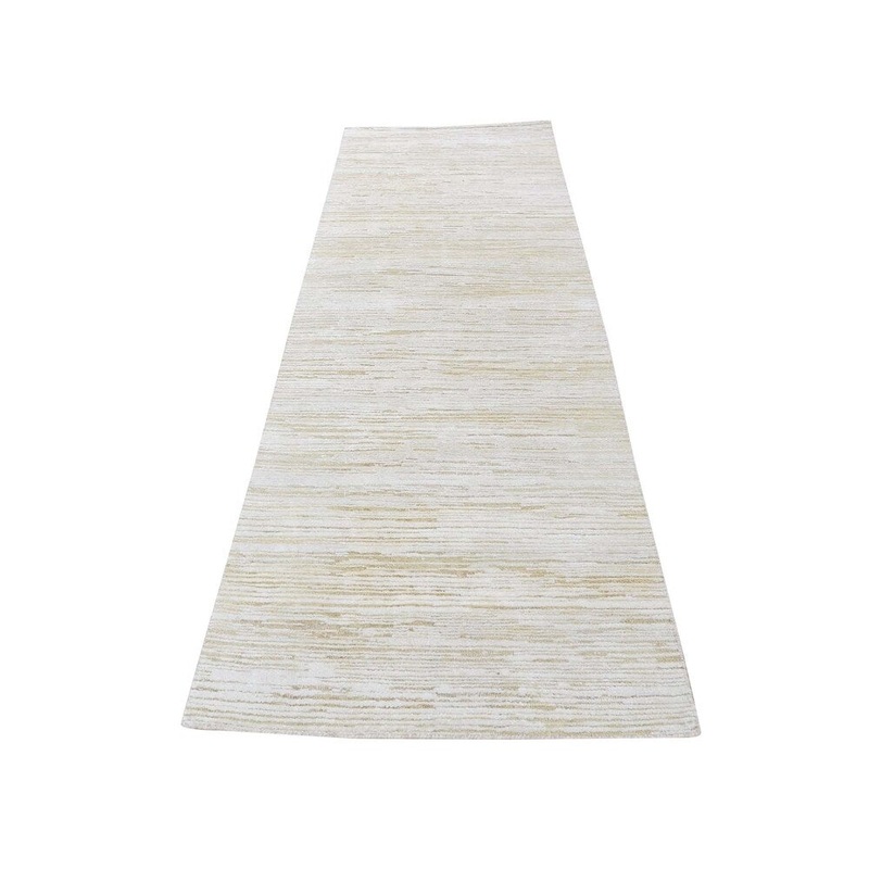 Shahbanu Rugs Silk with Oxidized Wool Tone on Tone Gabbeh Design Hi-Lo Pile Rug (2'6" x 8'3") - 2'6" x 8'3"