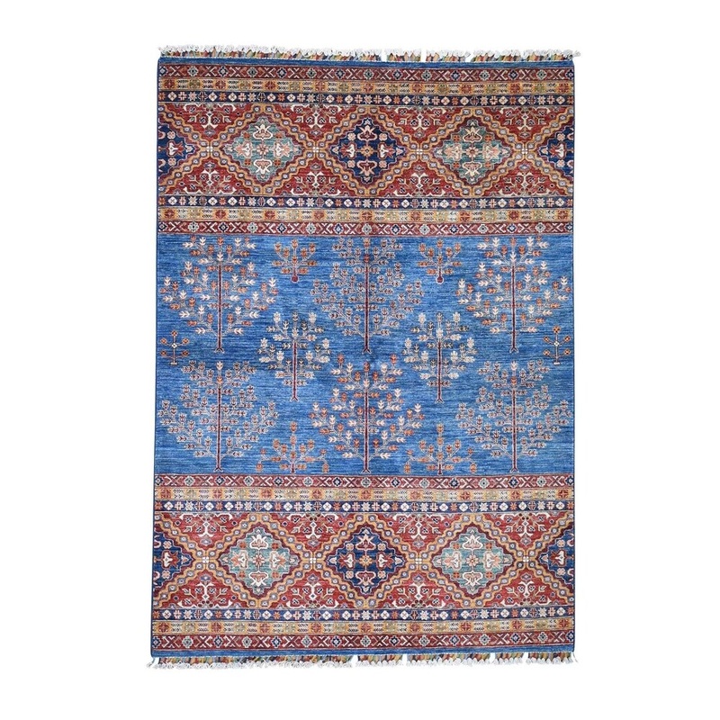 Shahbanu Rugs Super Kazak Khorjin Design Hand-Knotted Pure Wool Oriental Rug (5'6" x 7'10") - 5'6" x 7'10"