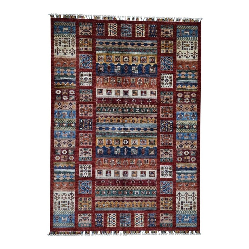 Shahbanu Rugs Super kazak With Gabbeh Design Pure Wool Hand-Knotted Oriental Rug (5'9" x 8'0") - 5'9" x 8'0"