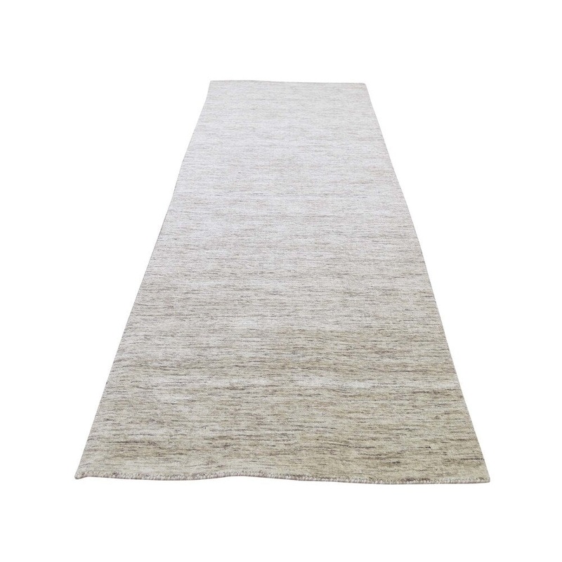 Shahbanu Rugs Beige Thick and Plush Modern Hand Loomed Gabbeh Runner Oriental Rug (2'7" x 9'9") - 2'7" x 9'9"