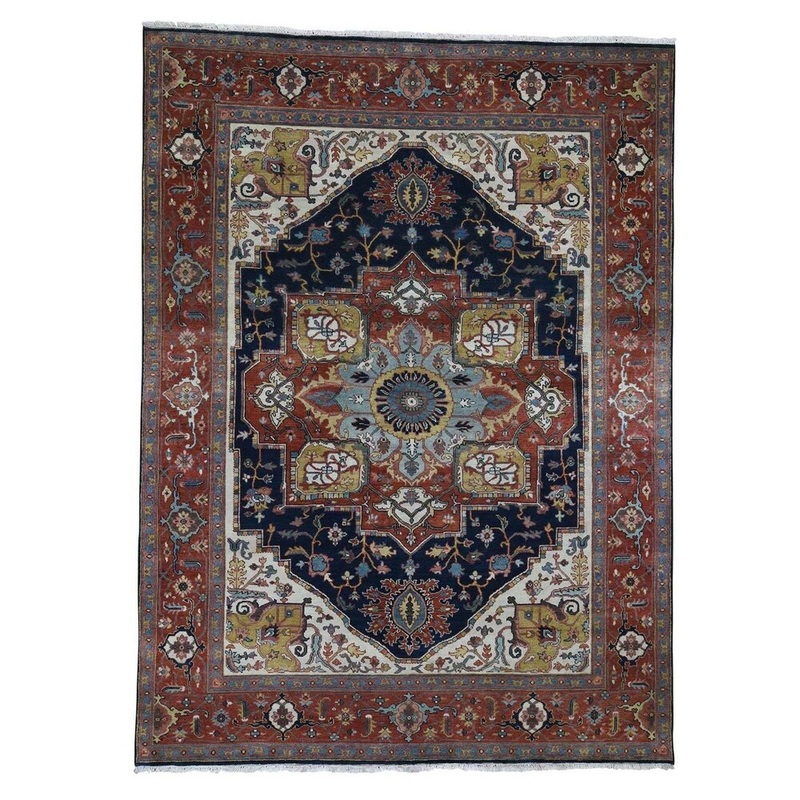 Shahbanu Rugs Black Indo Heriz Hand Spun New Zealand Wool Hand-Knotted Oriental Rug (9'0" x 12'0") - 9'0" x 12'0"