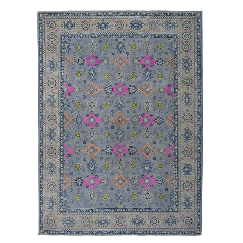 Shahbanu Rugs Colorful Fusion Kazak Geometric Design Pure Wool Hand-Knotted Oriental (8'10" x 12'5") - 8'10" x 12'5"
