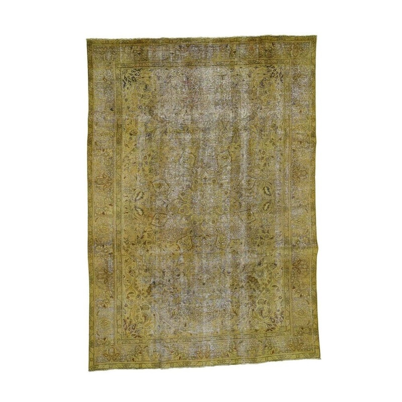 Shahbanu Rugs Gold Overdyed Persian Tabriz Sheared Low Hand Knotted Oriental Rug (8'0" x 11'0") - 8'0" x 11'0"