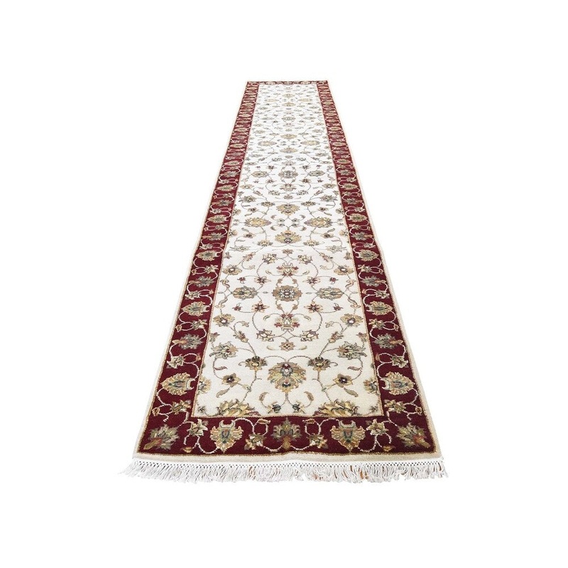 Shahbanu Rugs Hand-Knotted Half Wool and Half Silk Rajasthan Runner Oriental Rug (2'7" x 14'0") - 2'7" x 14'0"