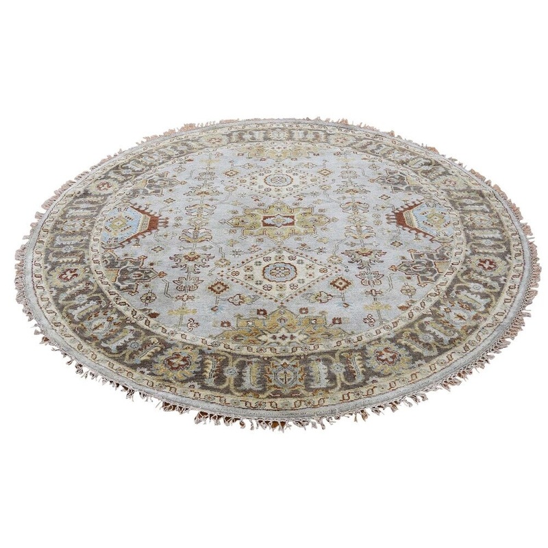 Shahbanu Rugs Hand-Knotted Pure Wool Karajeh Design Round Oriental Rug (4'10" x 5'0") - 4'10" x 5'0"