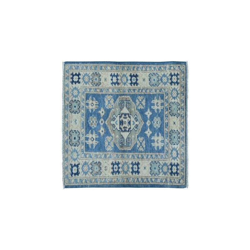 Shahbanu Rugs Hand-Knotted Pure Wool Vintage Look Kazak Geometric Design Rug (2'0" x 2'10") - 2'0" x 2'10"