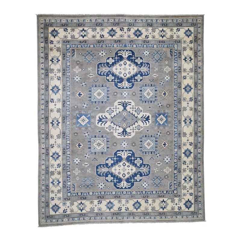 Shahbanu Rugs Hand-Knotted Pure Wool Vintage Look Kazak Oriental Rug (7'9" x 9'7") - 7'9" x 9'7"