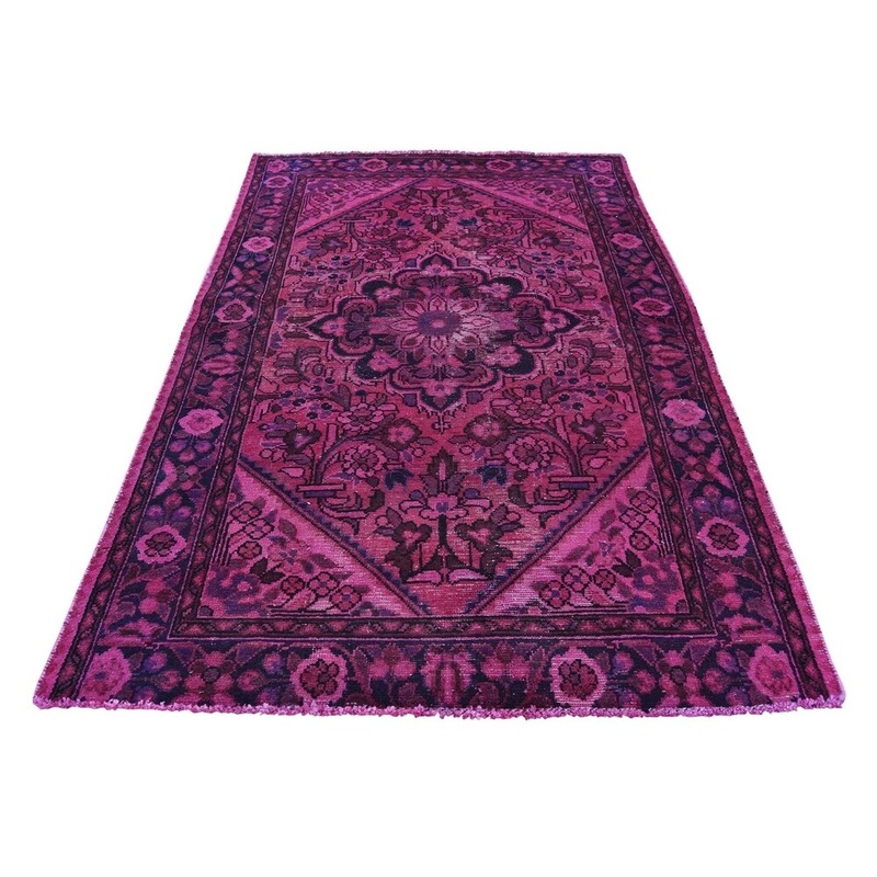 Shahbanu Rugs Hand-Knotted Pure Wool Vintage Overdyed Persian Lilahan Wide Runner (3'5" x 6'0") - 3'5" x 6'0"
