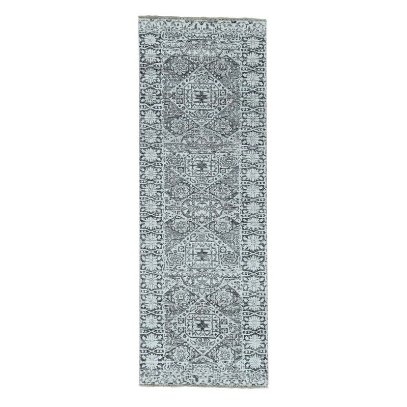 Shahbanu Rugs Hand-Knotted Undyed Natural Wool Mamluk Design Oriental Runner (2'9" x 7'8") - 2'9" x 7'8"