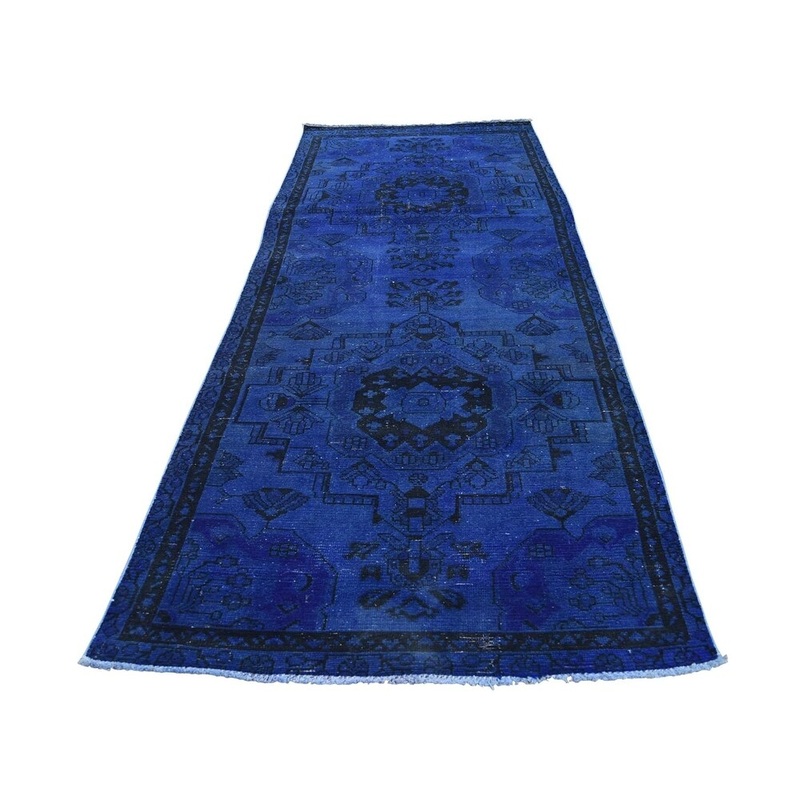 Shahbanu Rugs Hand Knotted Vintage Overdyed Persian Bakhtiari Wide Runner Rug (3'4" x 10'0") - 3'4" x 10'0"