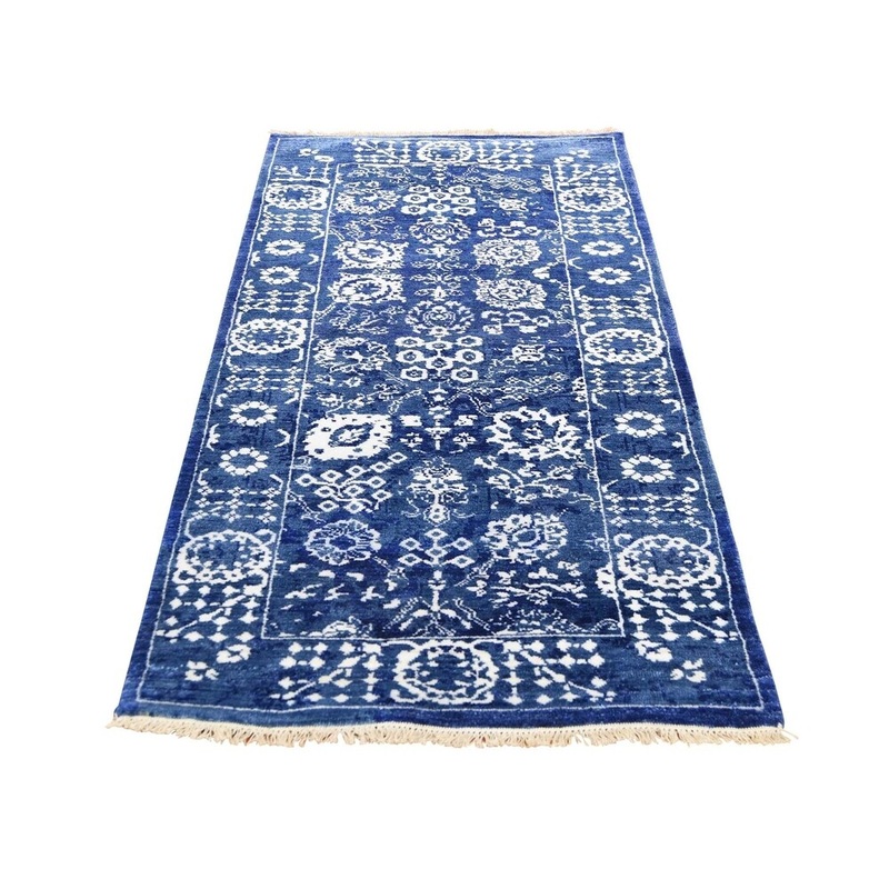 Shahbanu Rugs Hand-Knotted Wool and Silk Tone on Tone Tabriz Short Runner Rug (2'7" x 6'0") - 2'7" x 6'0"