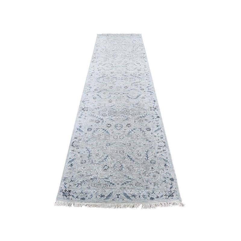 Shahbanu Rugs Hand-Knotted Wool and Silk Transitional Kashan Design Runner Rug (2'6" x 10'0") - 2'6" x 10'0"
