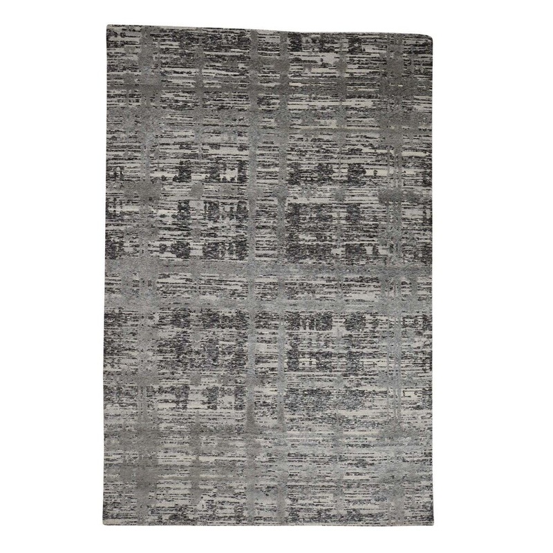 Shahbanu Rugs Hand Spun Undyed Natural Wool Modern Grey Oriental Rug (6'0" x 9'0") - 6'0" x 9'0"
