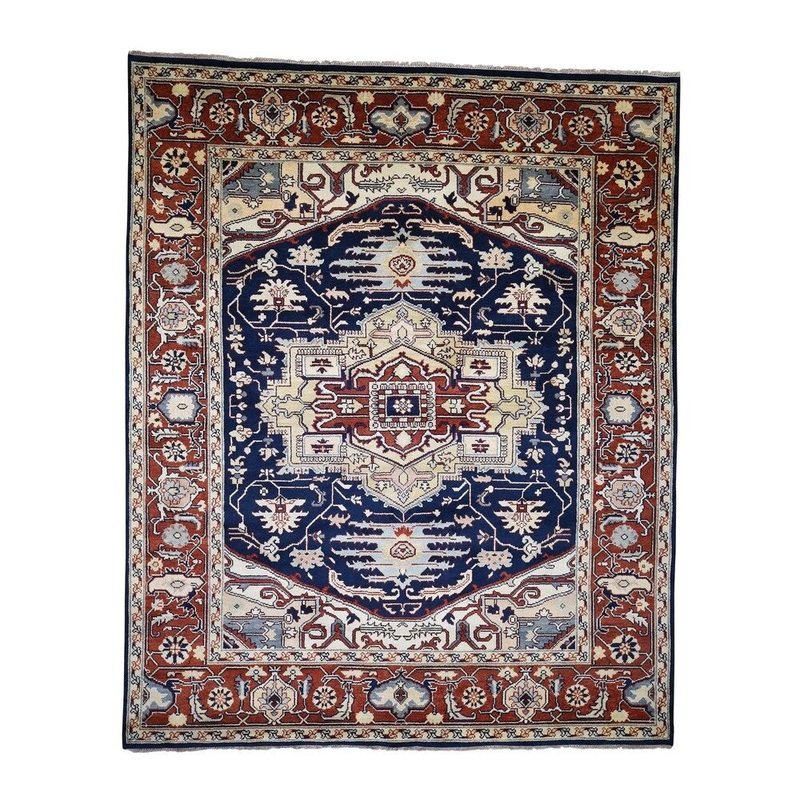 Shahbanu Rugs Indo Heriz Navy Blue Hand-Knotted Oriental Rug (8'0" x 9'10") - 8'0" x 9'10"