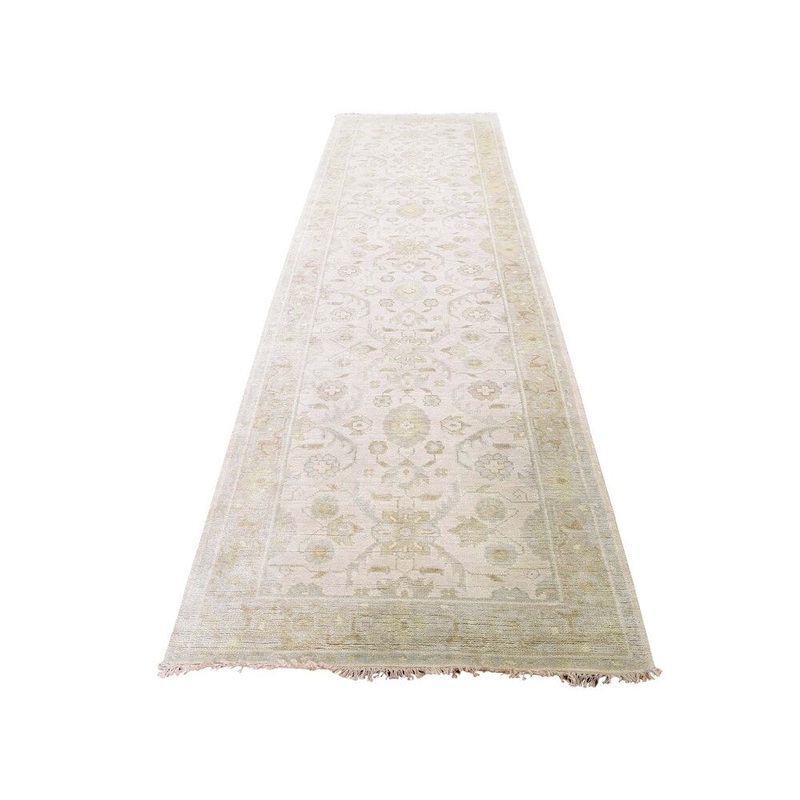 Shahbanu Rugs Indo Oushak Pure Wool Runner Hand-Knotted Oriental Rug (3'2" x 11'8") - 3'2" x 11'8"
