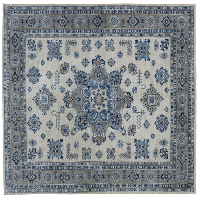 Shahbanu Rugs Ivory Hand-Knotted Vintage Look Kazak Pure Wool Oriental Rug (9'0" x 12'5") - 9'0" x 12'5"