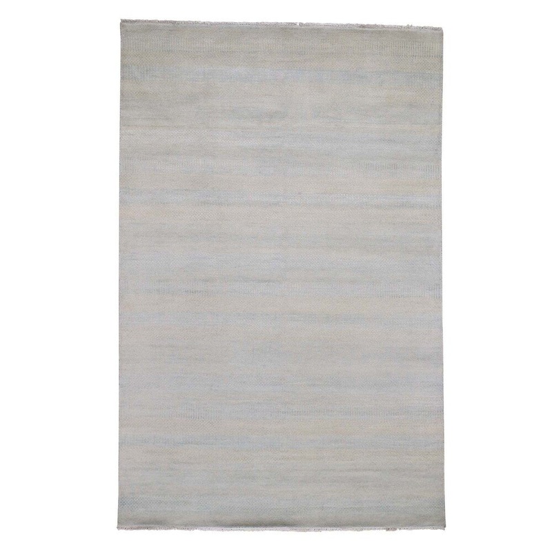 Shahbanu Rugs Light Blue Grass Design Gabbeh Wool and Silk Hand-Knotted Oriental Rug (6'0" x 9'3") - 6'0" x 9'3"
