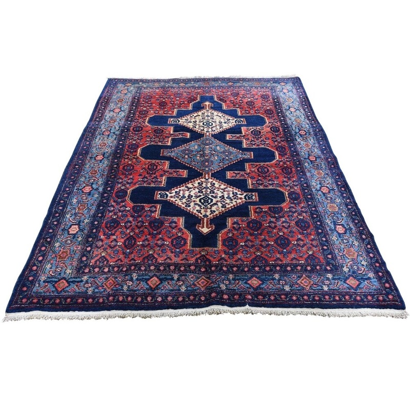 Shahbanu Rugs Navy Antique Persian Senneh Pure Wool hand-Knotted Oriental Rug (4'5" x 7'0") - 4'5" x 7'0"