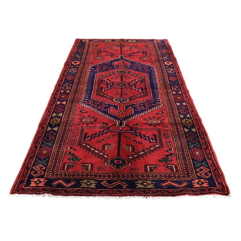 Shahbanu Rugs New Persian Hamadan Pure Wool Wide Runner Red Hand-Knotted Rug (4'3" x 8'8") - 4'3" x 8'8"