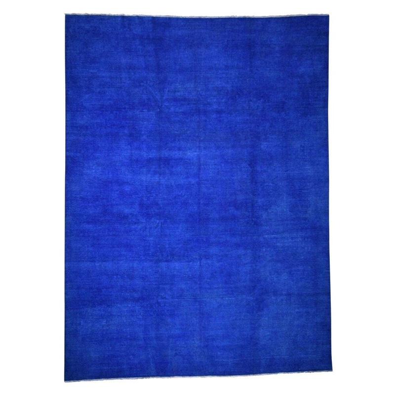 Shahbanu Rugs Overdyed Peshawar Blue Full Pile Pure Wool Hand-Knotted Rug (9'0" x 12'2") - 9'0" x 12'2"