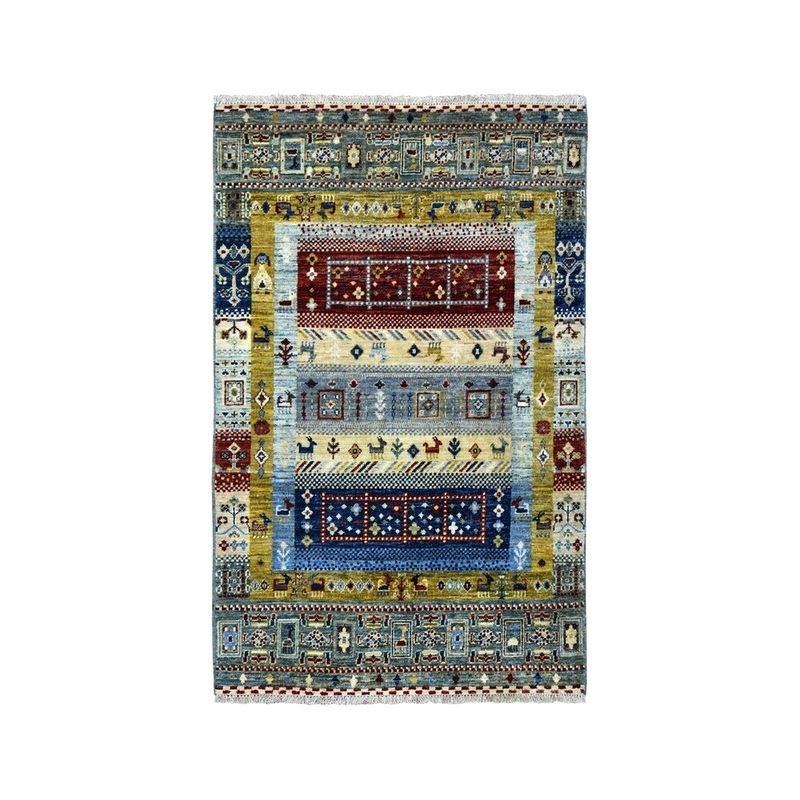 Shahbanu Rugs Pure Wool Kashkuli Gabbeh Pictorial Hand-Knotted Oriental Rug (3'1" x 4'9") - 3'1" x 4'9"