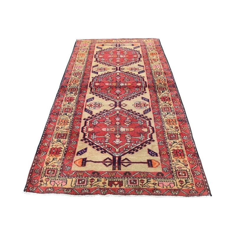 Shahbanu Rugs Red Vintage North West Persian Serab Pure Wool Wide Runner Rug (3'6" x 8'0") - 3'6" x 8'0"
