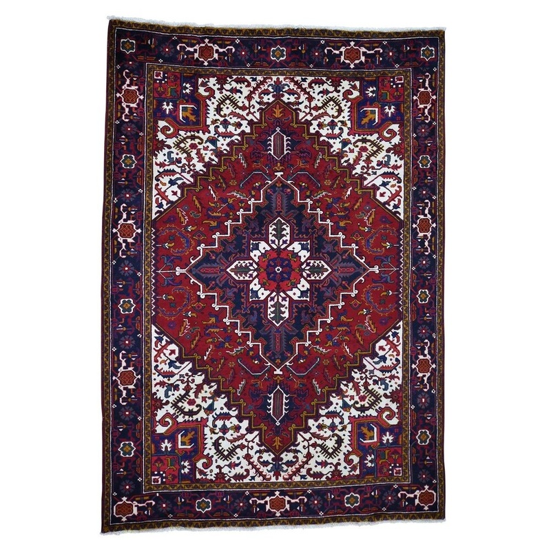 Shahbanu Rugs Semi Antique Persian Heriz Thick and Plush Hand-Knotted Oriental Rug (6'6" x 9'4") - 6'6" x 9'4"