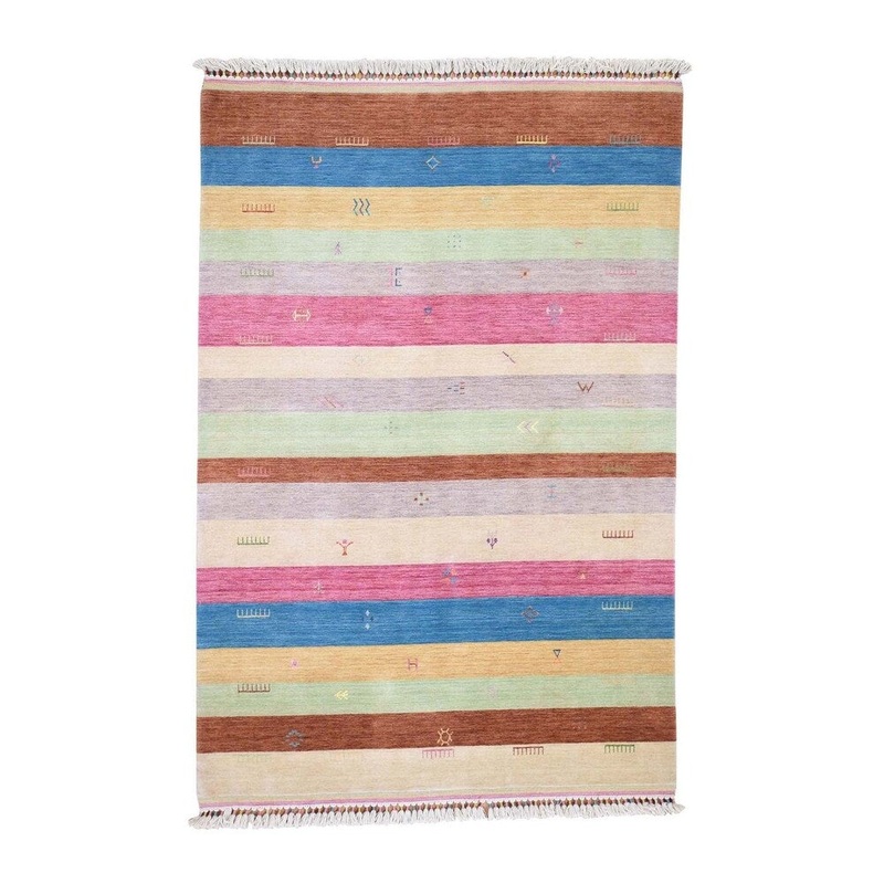 Shahbanu Rugs Striped Modern Hand Loomed Gabbeh Pure Wool Oriental Rug (5'6" x 8'0") - 5'6" x 8'0"