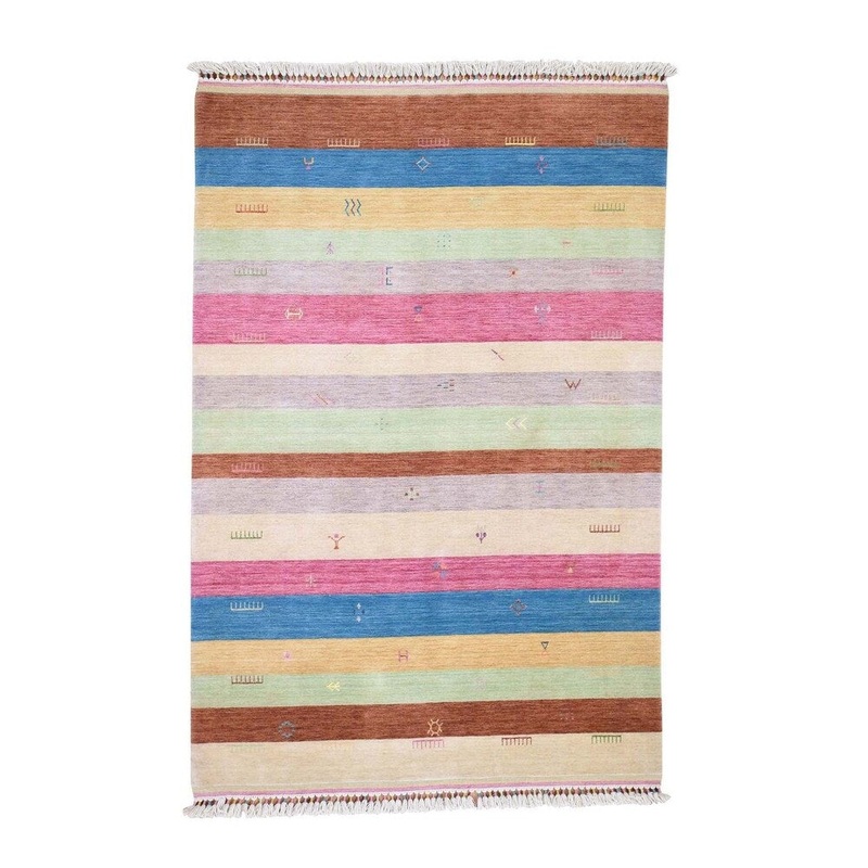 Shahbanu Rugs Striped Modern Hand Loomed Gabbeh Pure Wool Oriental Rug (5'7" x 8'0") - 5'7" x 8'0"