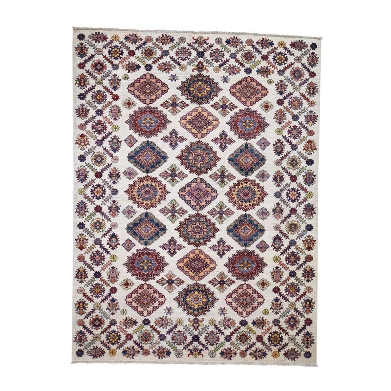 Shahbanu Rugs Super Kazak Pure Wool Geometric Design Hand-Knotted Oriental Rug (6'0" x 8'0") - 6'0" x 8'0"