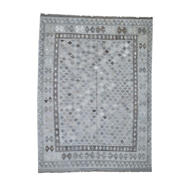 Shahbanu Rugs Undyed Natural Wool Afghan Kilim Reversible Hand Woven Oriental Rug (6'2" x 8'3") - 6'2" x 8'3"