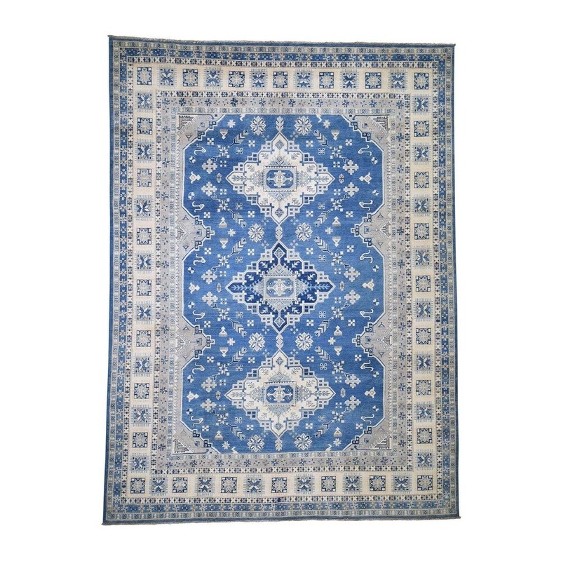 Shahbanu Rugs Vintage Look Kazak Pure Wool Hand-Knotted Oriental Rug (8'10" x 12'1") - 8'10" x 12'1"