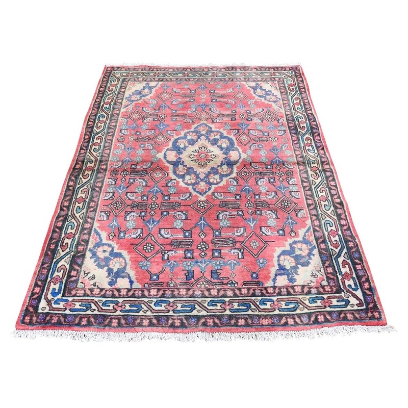 Shahbanu Rugs Vintage Persian Hamadan Pure Wool Hand-Knotted Oriental Rug (3'7" x 5'2") - 3'7" x 5'2"