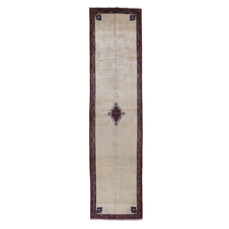 Shahbanu Rugs Beige Persian Birjand Open Field Hand-Knotted Oriental Runner Rug (3'4" x 13'6") - 3'4" x 13'6"
