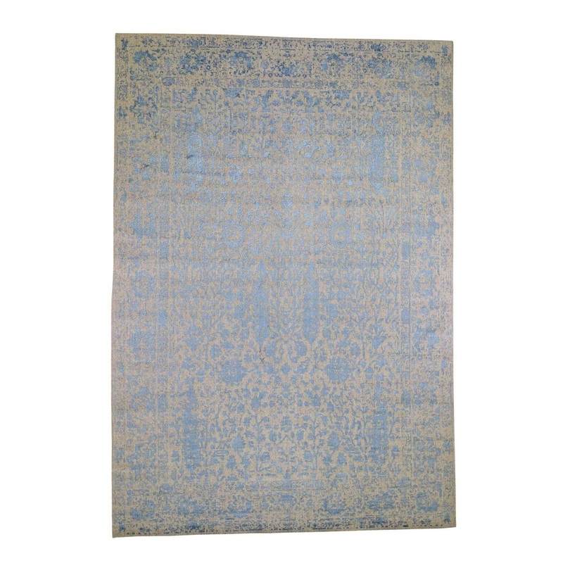 Shahbanu Rugs Blue Broken Cypress Tree Design Thick Hand-Loomed Oriental Rug (9'9" x 14'2") - 9'9" x 14'2"