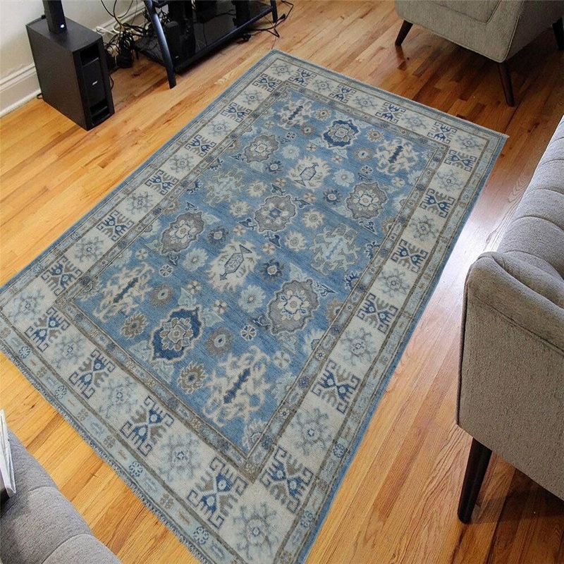 Shahbanu Rugs Blue Hand-Knotted Vintage Look Kazak Pure Wool Oriental Rug (3'9" x 5'7") - 3'9" x 5'7"
