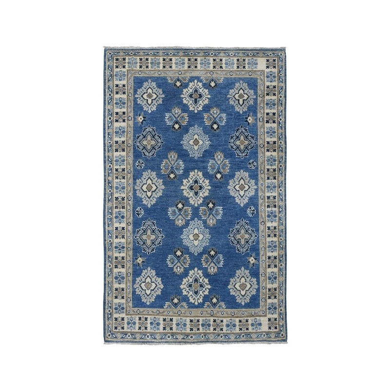 Shahbanu Rugs Blue Vintage Look Kazak Pure Wool Hand-Knotted Oriental Rug (3'3" x 5'0") - 3'3" x 5'0"