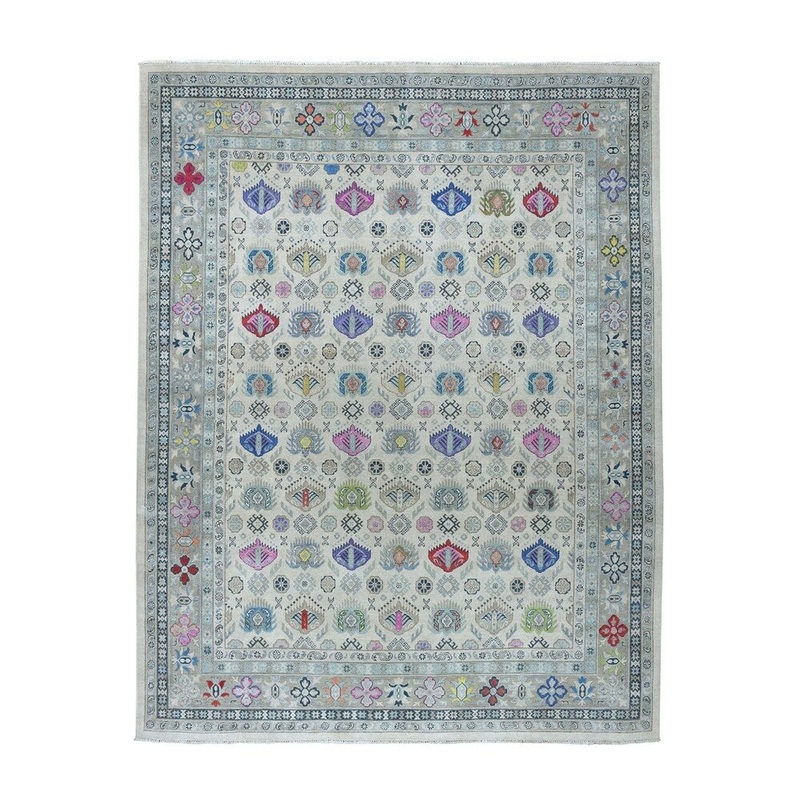 Shahbanu Rugs Colorful Fusion Kazak Pure Wool Hand-Knotted Oriental Rug (7'10" x 9'10") - 7'10" x 9'10"