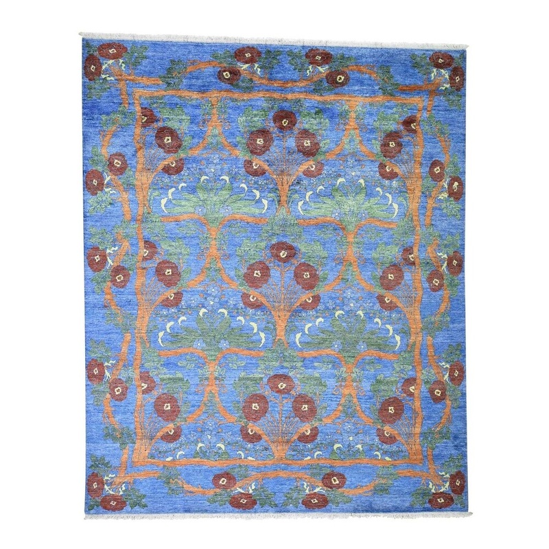 Shahbanu Rugs Denim Blue Arts and Crafts Art Silk Hand Knotted Oriental Rug (8'0" x 9'8") - 8'0" x 9'8"