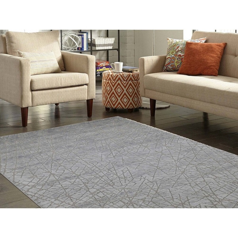 Shahbanu Rugs Flat Pile with Raised Silk Hand Knotted Tone on Tone Runner Rug (4'1" x 6'0") - 4'1" x 6'0"