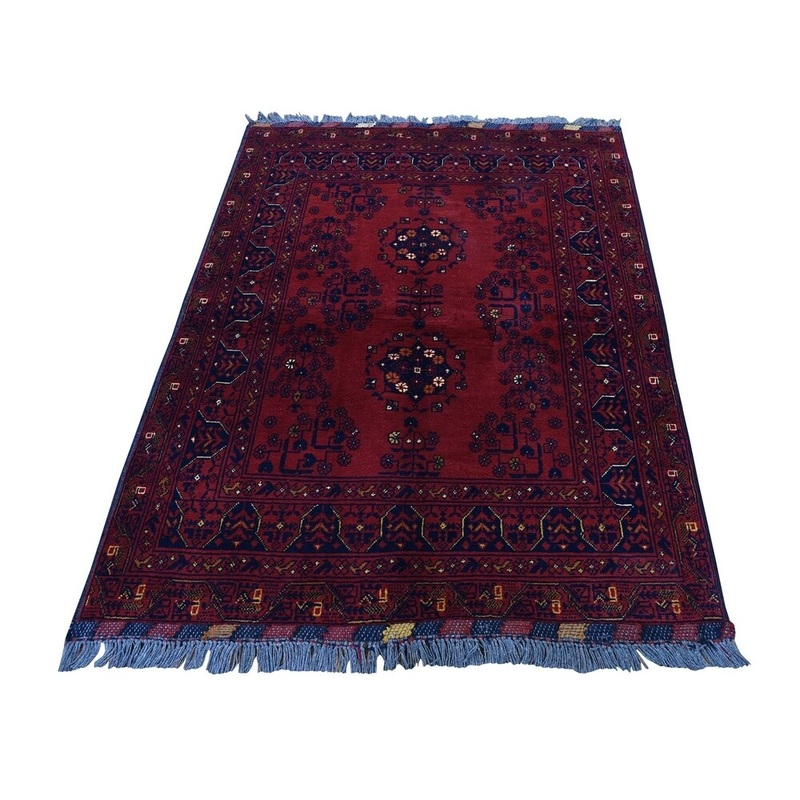 Shahbanu Rugs Hand-Knotted Pure Wool Red Afghan Qunduz Oriental Rug (3'4" x 4'7") - 3'4" x 4'7"
