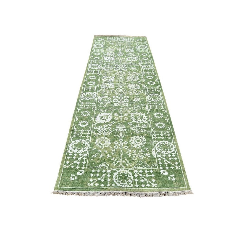 Shahbanu Rugs Hand-Knotted Wool and Silk Tone on Tone Runner Tabriz Oriental Rug (2'6" x 8'1") - 2'6" x 8'1"